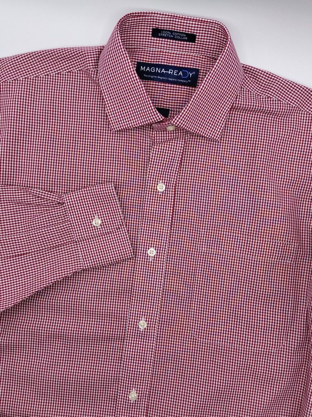 Magna Ready Magnetic Gingham Shirt Men's Small Long Sleeve Red White Button Up